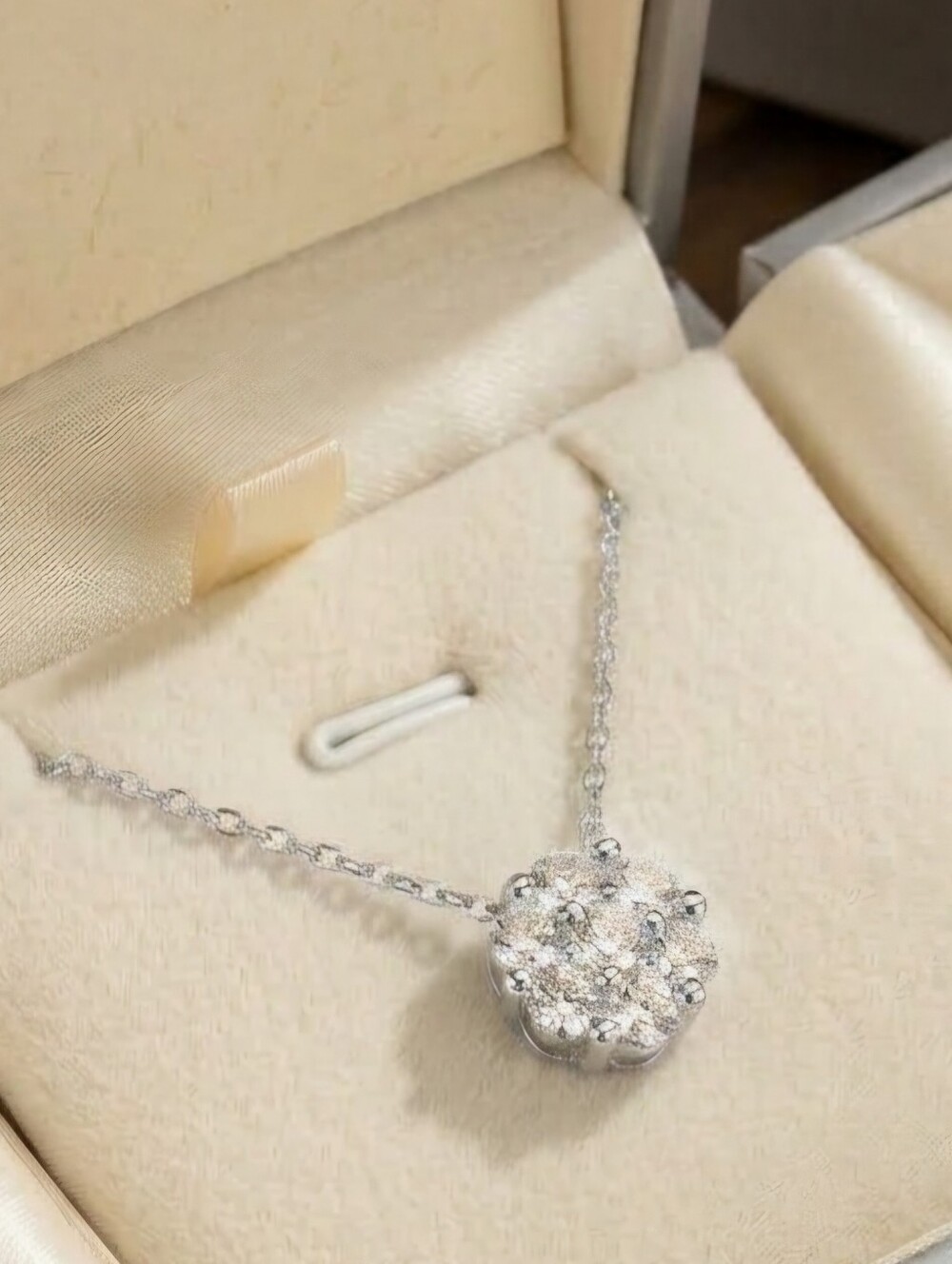 Moissanite Floral Cluster Pendant Necklace - Silver